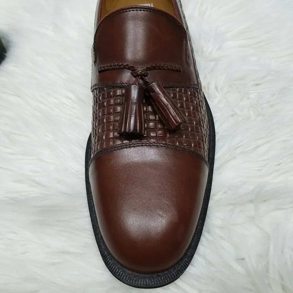 NEW SANDRO MOSCOLONI Seneca Woven Tassel Bologna Loafer 8.5 M Brown leather